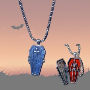 Coffin Casket Skeleton Chain Necklace 1.5" Halloween Hinged